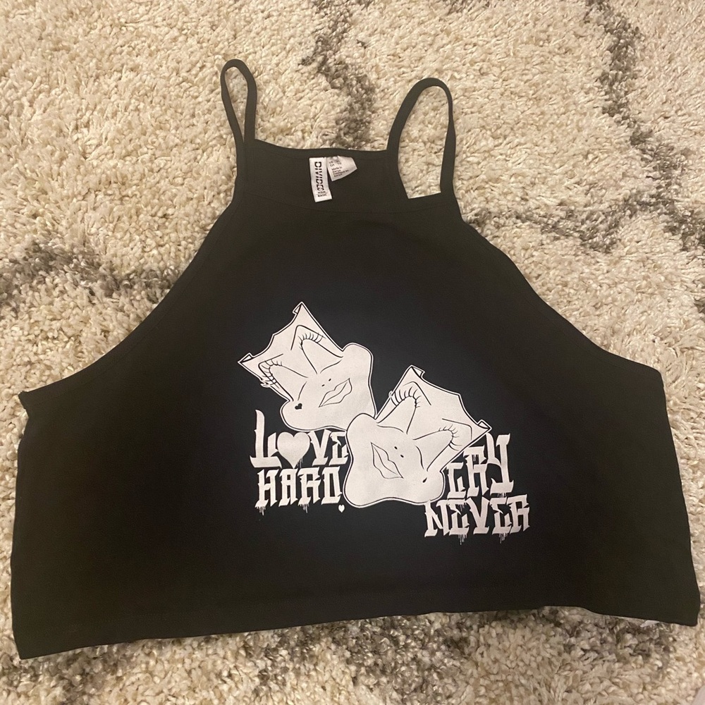 Love hard cry never.crop top xl true to size.